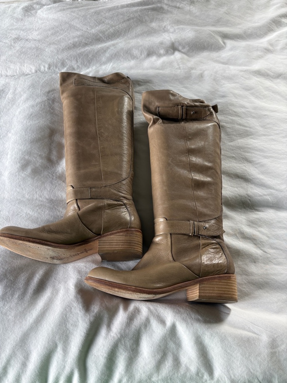 Dolce Vita Taupe/Brown Leather Mid-Calf Heeled Boots
